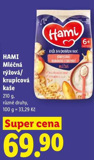 HAMI Mléčná rýžová/ krupicová kaše, 210 g