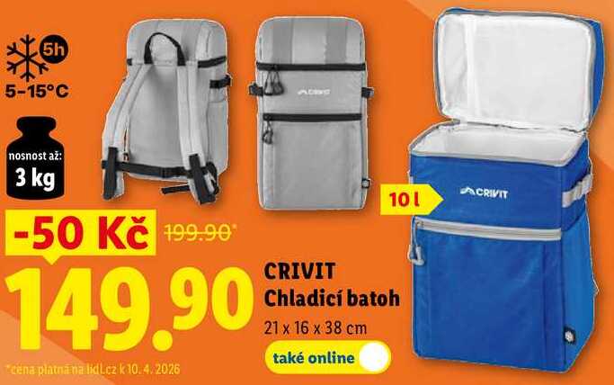 CRIVIT Chladicí batoh, 21 x 16 x 38 cm