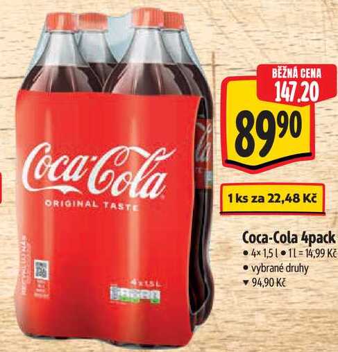 Coca-Cola 4pack, 4x 1,5 l