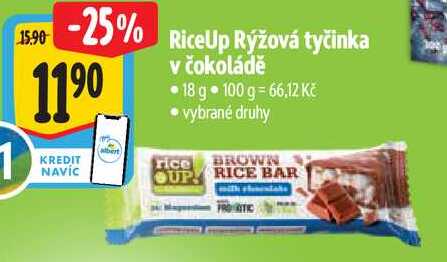 RiceUp Rýžová tyčinka v čokoládě, 18 g  