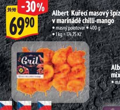Albert Kuřecí masový špíz v marinádě chilli-mango, 400 g