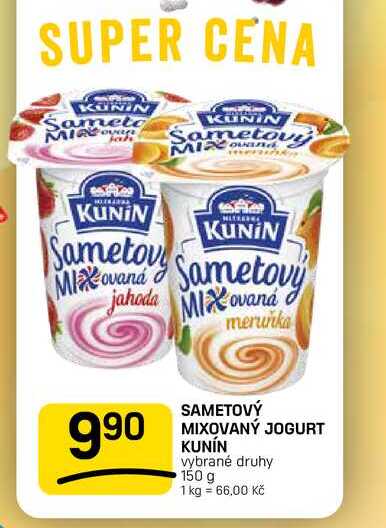 SAMETOVÝ MIXOVANÝ JOGURT KUNIN vybrané druhy 150 g 