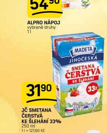 JČ SMETANA ČERSTVÁ KE ŠLEHÁNÍ 33% 250 ml 