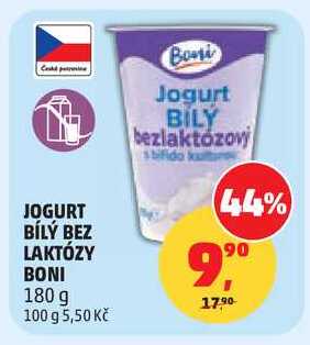 JOGURT BÍLÝ BEZ LAKTÓZY BONI, 180 g 