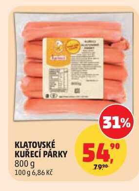 KLATOVSKÉ KUŘECÍ PÁRKY, 800 g