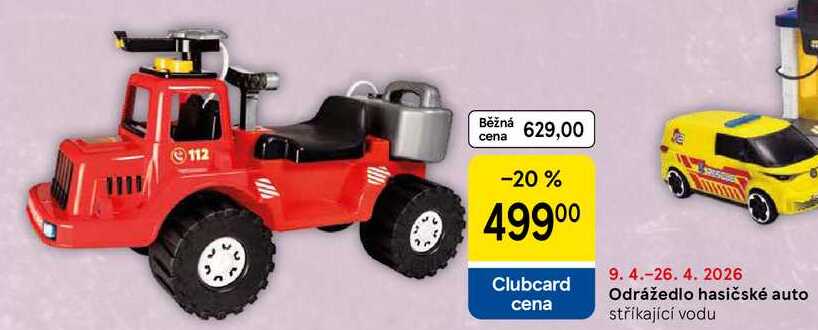 Odrážedlo hasičské auto stříkající vodu 