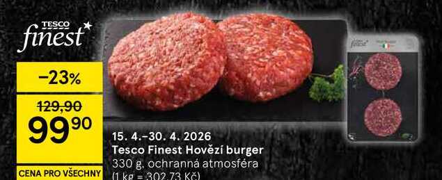 Tesco Finest Hovězí burger, 330 g 