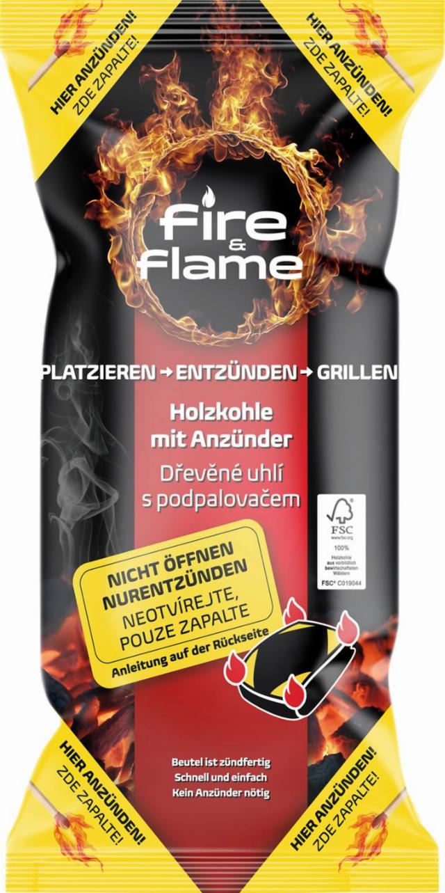 FIRE AND FLAME Dřevěné uhlí s podpalovačem hmotnost: 1 kg