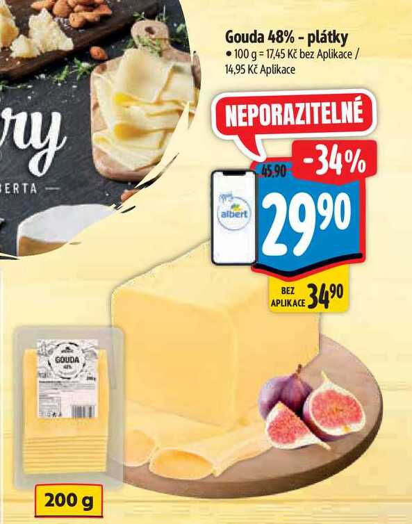 Gouda 48% - plátky, 200 g