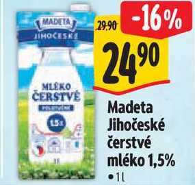Madeta Jihočeské čerstvé mléko 1,5% 11 