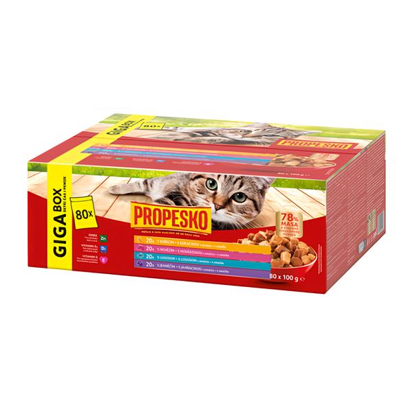 Propesko kapsičky pro kočky, maso, losos, omáčka, 80x100g