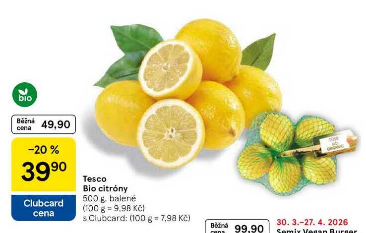Tesco Bio citróny, 500 g, balené 