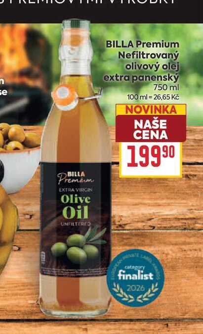 BILLA Premium Nefiltrovaný olivový olej extra panenský 750 ml 