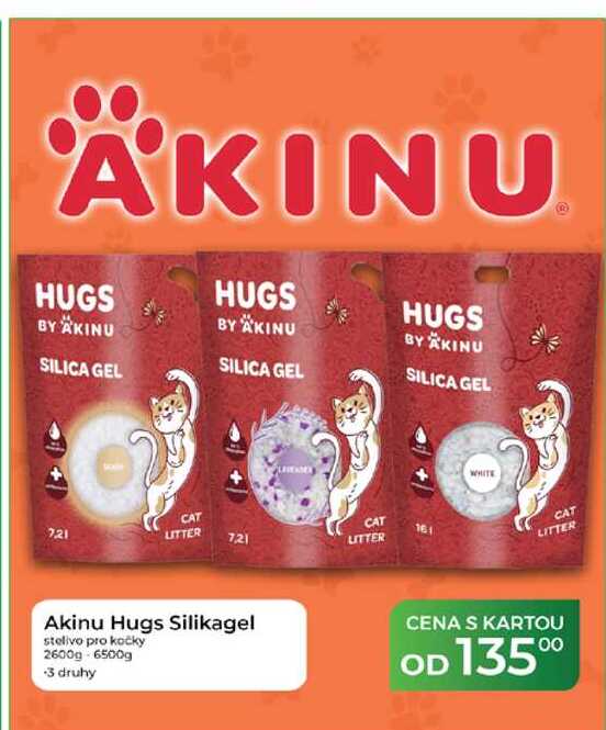 Akinu Hugs Silikagel stelivo pro kočky 2600g-6500g 