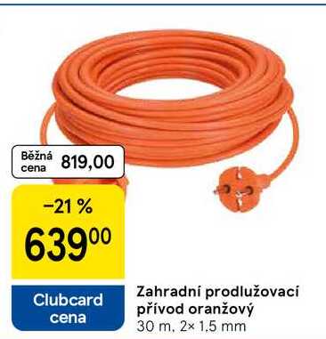Zahradní prodlužovací přívod oranžový 30 m. 2x 1.5 mm 