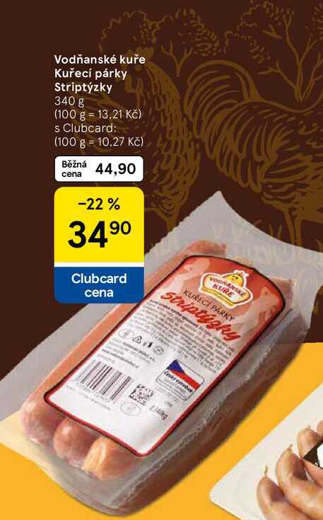 Vodňanské kuře Kuřecí párky Striptýzky, 340 g 