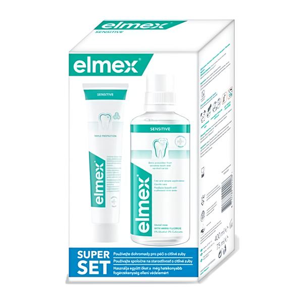 Elmex Ústní voda 400ml + zubní pasta 75ml Super Set Sensitive