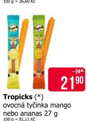 Tropicks ovocná tyčinka mango nebo ananas 27 g