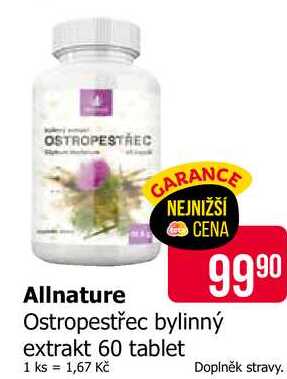 Allnature Ostropestřec bylinný extrakt 60 tablet 