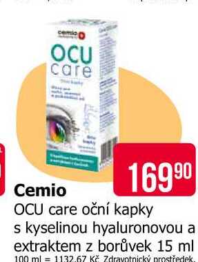 Cemio OCU care oční kapky s kyselinou hyaluronovou a extraktem z borůvek 15 ml 