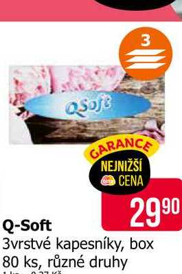Q-Soft 3vrstvé kapesníky, box 80 ks, různé druhy 