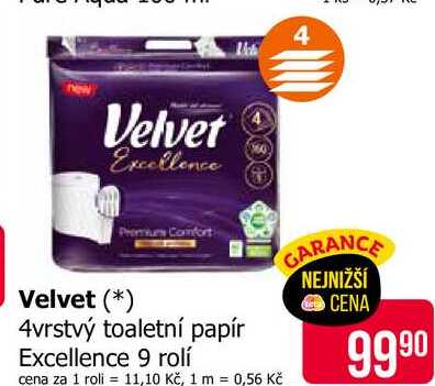 Velvet 4vrstvý toaletní papír Excellence 9 rolí 