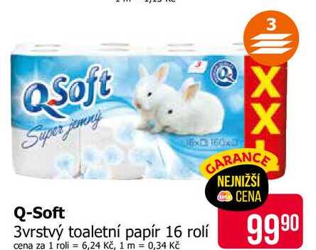 QSoft 3vrstvý toaletní papír 16 rolí 