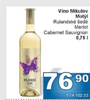 Víno Mikulov Motýl Rulandské šedé Merlot 0,75l