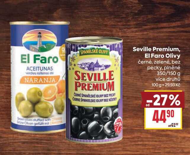 Seville Premium, El Faro Olivy černé, zelené, bez pecky, plněné 350/150 g