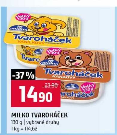 MILKO TVAROHÁČEK 130 g vybrané druhy 