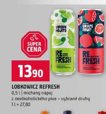 LOBKOWICZ REFRESH 0,5l michaný nápoj z nealkoholického piva vybrané druhy