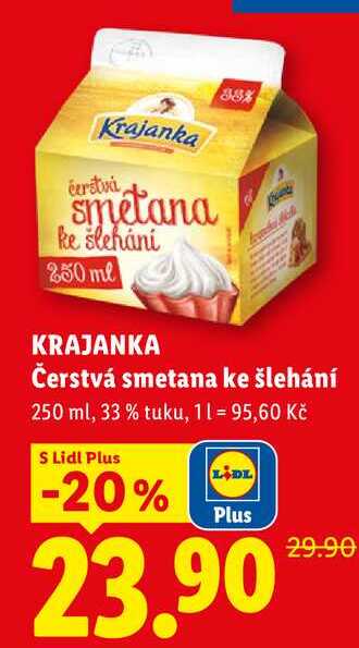 KRAJANKA Čerstvá smetana ke šlehání, 250 ml