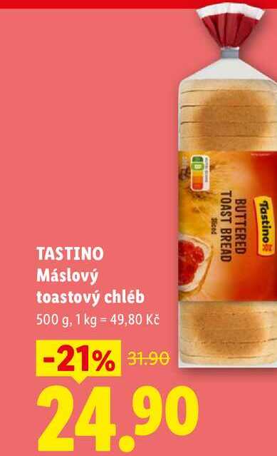 TASTINO Máslový toastový chléb, 500 g