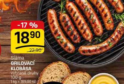 GRILOVACÍ KLOBÁSA vybrané druhy 100 g 