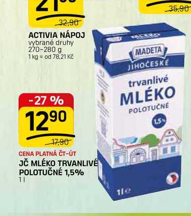 JČ MLÉKO TRVANLIVÉ POLOTUČNÉ 1,5% 1l