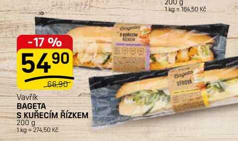 BAGETA KUŘECÍM ŘÍZKEM 200 g 