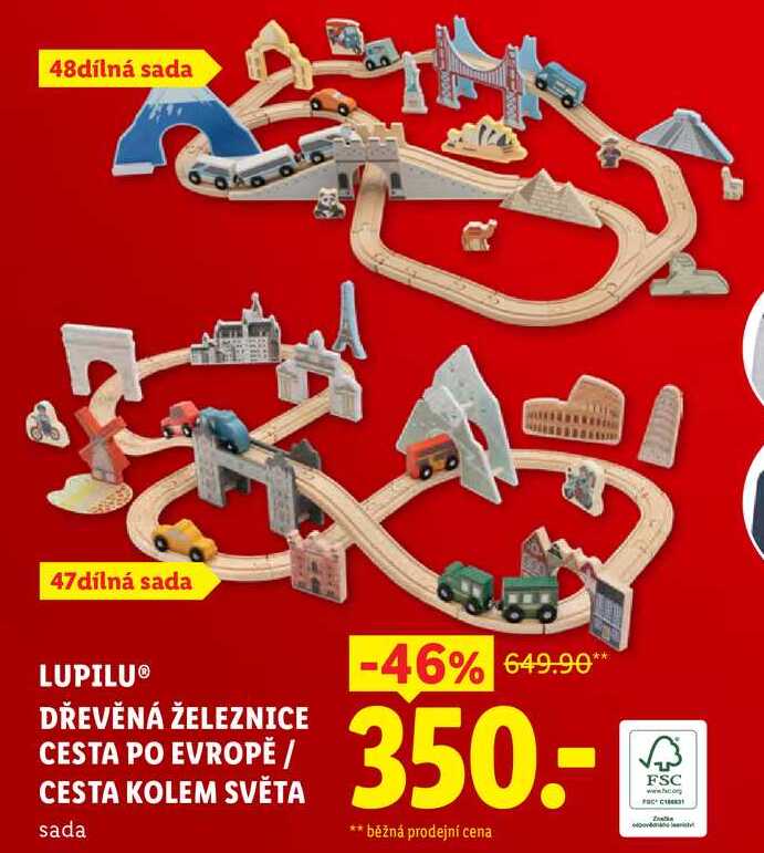 LUPILU DŘEVĚNÁ ŽELEZNICE CESTA PO EVROPĚ/CESTA KOLEM SVĚTA 