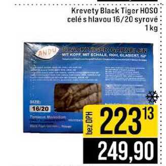 Krevety Black Tiger HOSO celé s hlavou 16/20 syrové 1kg