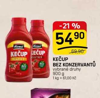 KEČUP BEZ KONZERVANTŮ vybrané druhy 900 g