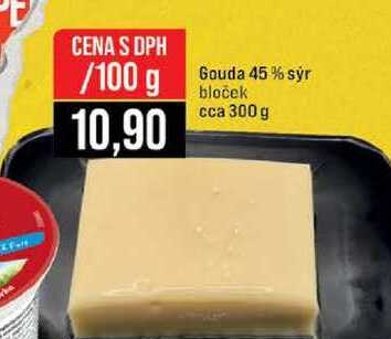 Gouda 45% syr bloček cca 300 g 100g