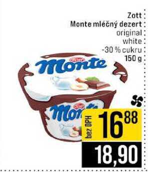 Zott Monte mléčný dezert original white -30% cukru 150 g