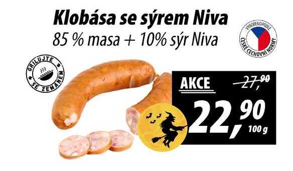 Klobása se sýrem Niva 85% masa + 10% sýr, 100 g