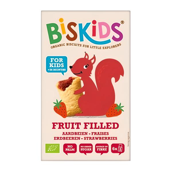 Biskids BIO BISkids Měkké dětské sušenky s jahodovým pyré bez přidaného cukru, 33 % ovoce