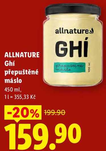 ALLNATURE Ghí přepuštěné máslo, 450 ml v akci