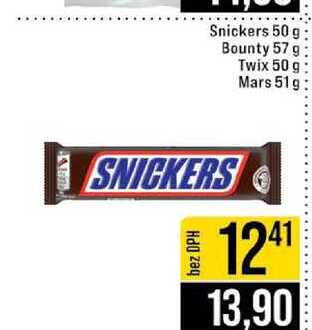 Snickers 50 g Bounty 57 g Twix 50 g Mars 51g