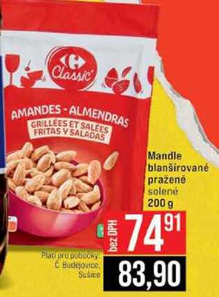 Mandle blanšírované pražené solené 200 g 