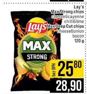 Lay's Max Strong chips cheese&cayenne Max Deep Cut chips cheese&onion bacon 120 g 