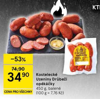 Kostelecké Uzeniny Drůbeží opékáčky, 450 g, balené