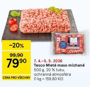 Tesco Mleté maso míchané, 500 g. 20 % tuku 