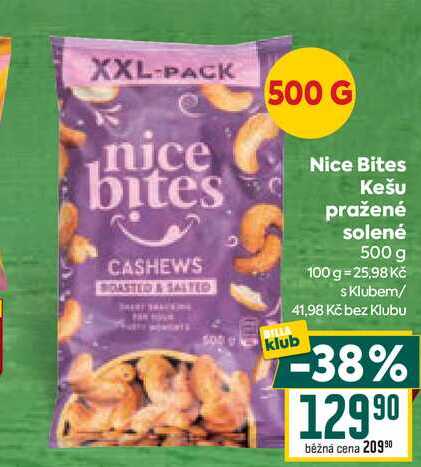 Nice Bites Kešu pražené solené 500 g    